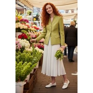 Kasper Chartreuse Green Mandarin Collar Tailored Blazer Peplum Back Size 8